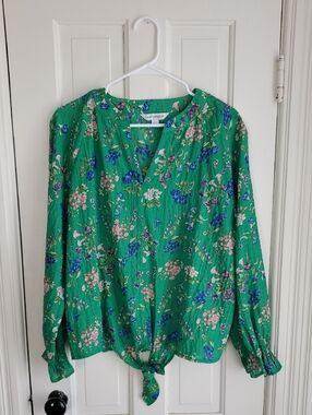 Counterparts Green Floral Tie-Front Blouse L